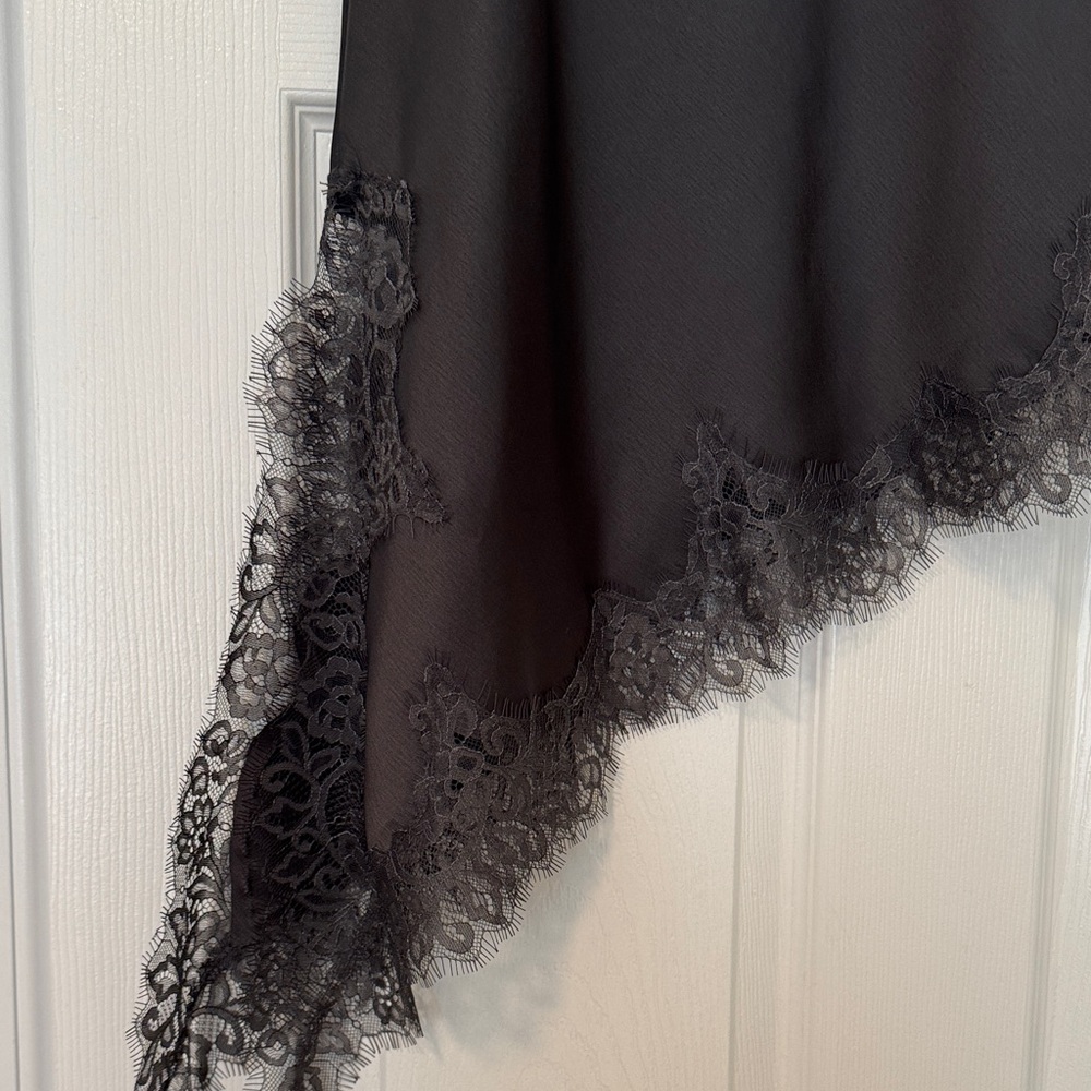 Zara Elegant Dark Gray Lace Trim Asymmetrical Skirt with Side Zip - Size L NWT - Picture 12 of 17